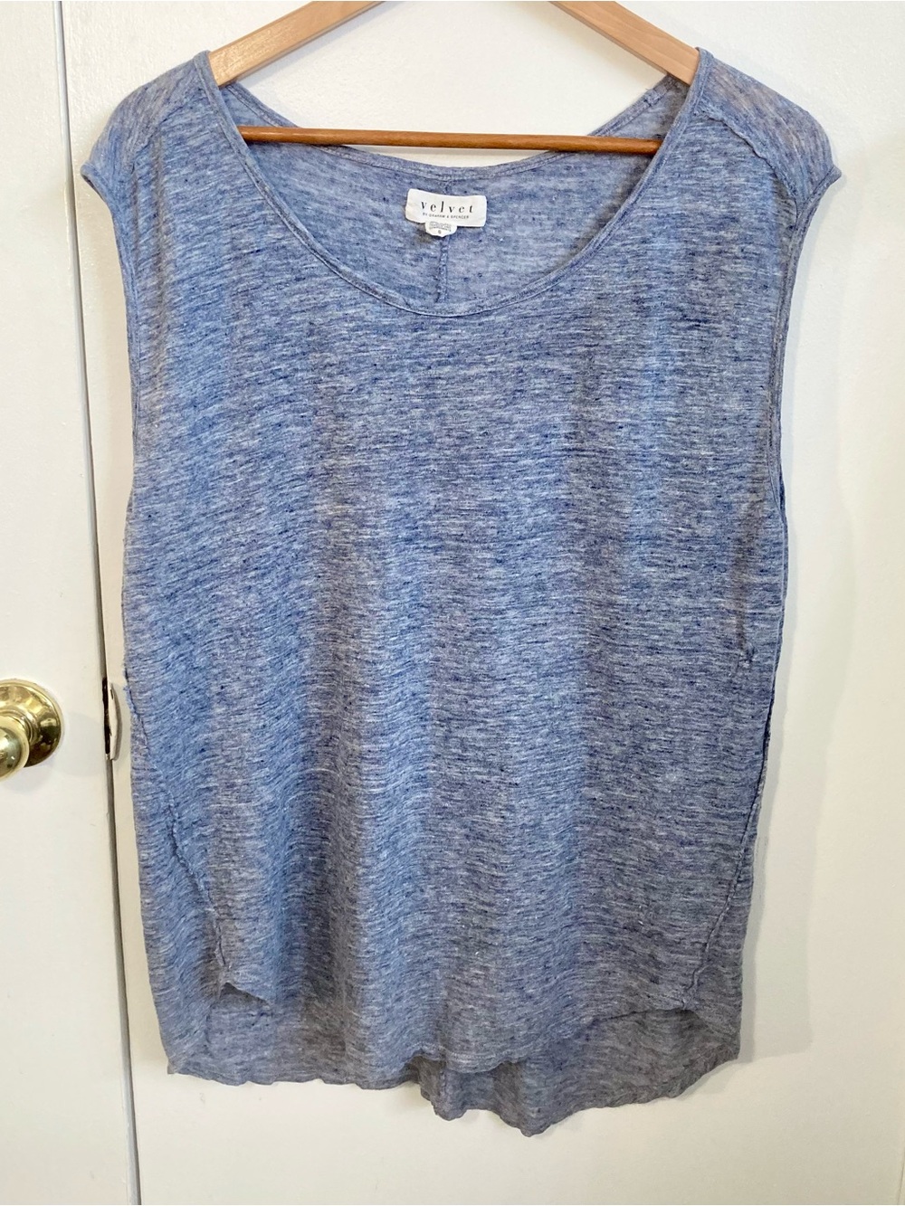Velvet by Graham & Spencer Linen Tank Top Sleeveless Tee Heathered Blue